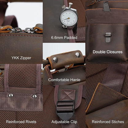 Vintage Leather Backpack for Men Travel Rucksack with Multi Pockets 15.6" Laptop Bag Casual Daypack, Brown