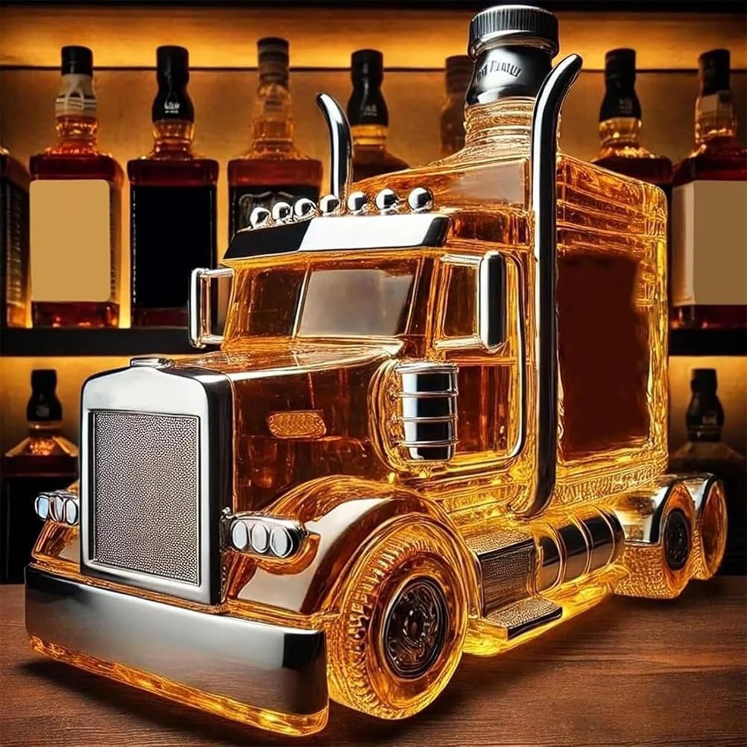 Semi Truck Whiskey Bottle, 300Ml Car Shaped Whiskey Decanter Bottle, Funny Home Bar Decor, Truck Driver Gifts for Dad(A)