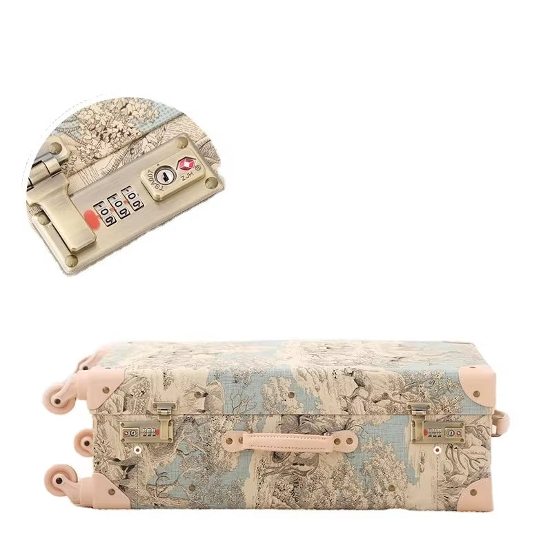 13In 20In 24In 26In Vintage Old Fabric Travel Trolley Luggage with Combination Lock Rolling Suitcases with Spinner Wheels