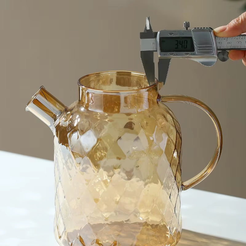 Glass Tea Kettle with Bamboo Lid and Removable Filter Spout Champagne Teapot for Loose Leaf Blooming Tea and Fruit Tea 1/1.8L