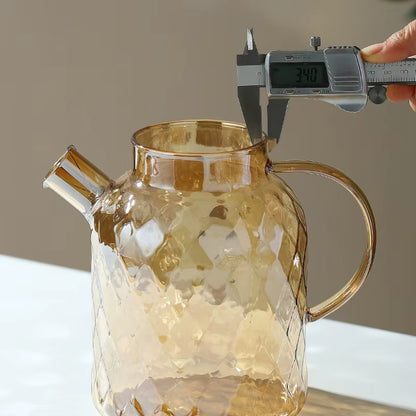 Glass Tea Kettle with Bamboo Lid and Removable Filter Spout Champagne Teapot for Loose Leaf Blooming Tea and Fruit Tea 1/1.8L