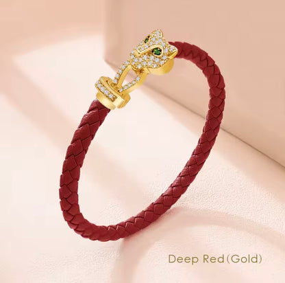 MOONLIGHT Classic Design Exquisite Cheetah Zircon Bracelet for Women Braided Leather Bracelet Quality Banquet Couples Gift