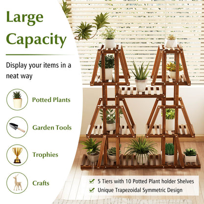 114 cm Tall Wooden Plant Stand with 5 Tiers for 10 Potted Plants