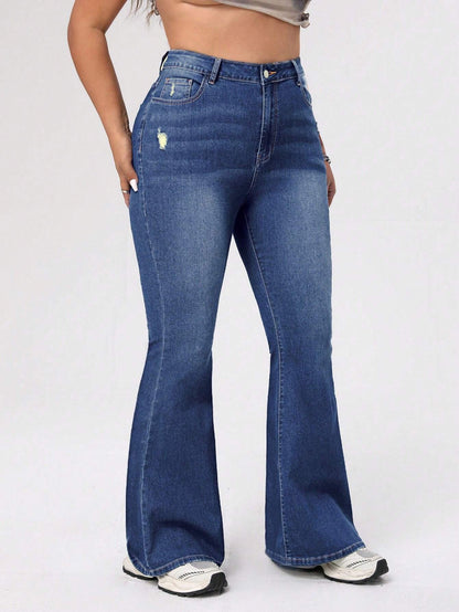 ICON Plus Size Women's Distressed Flared Jeans