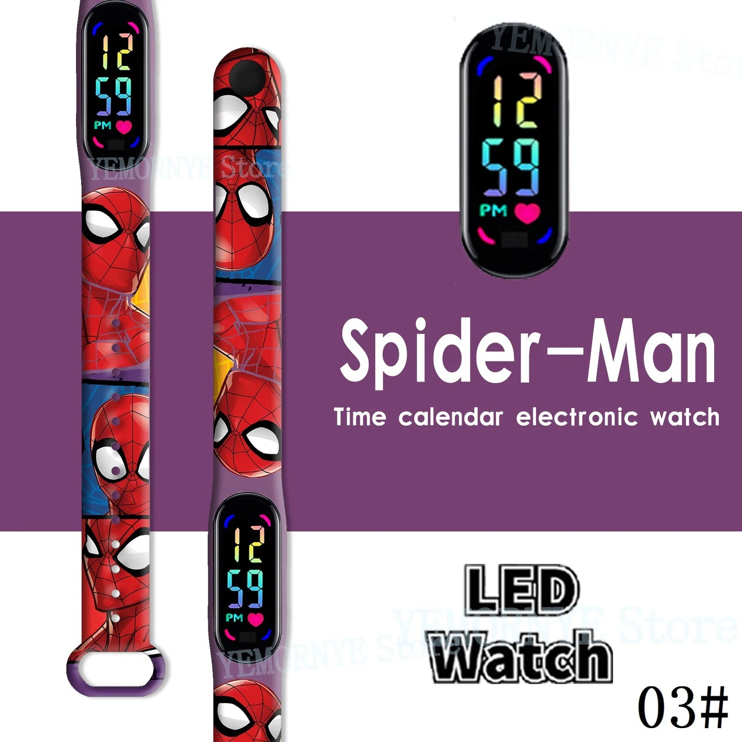 Disney Spider Man Children'S Cartoon Anime Character Luminous Bracelet Watch LED Touch Waterproof Clock Sports Gifts Christmas H