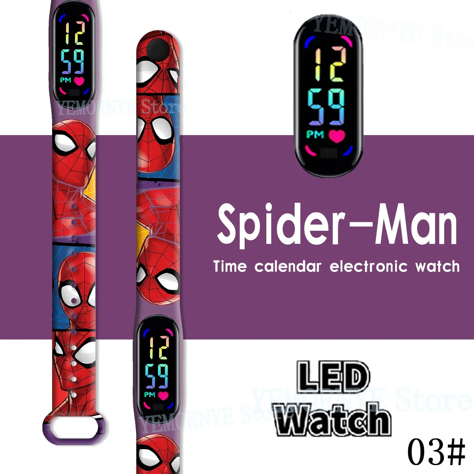 Disney Spider Man Children'S Cartoon Anime Character Luminous Bracelet Watch LED Touch Waterproof Clock Sports Gifts Christmas H