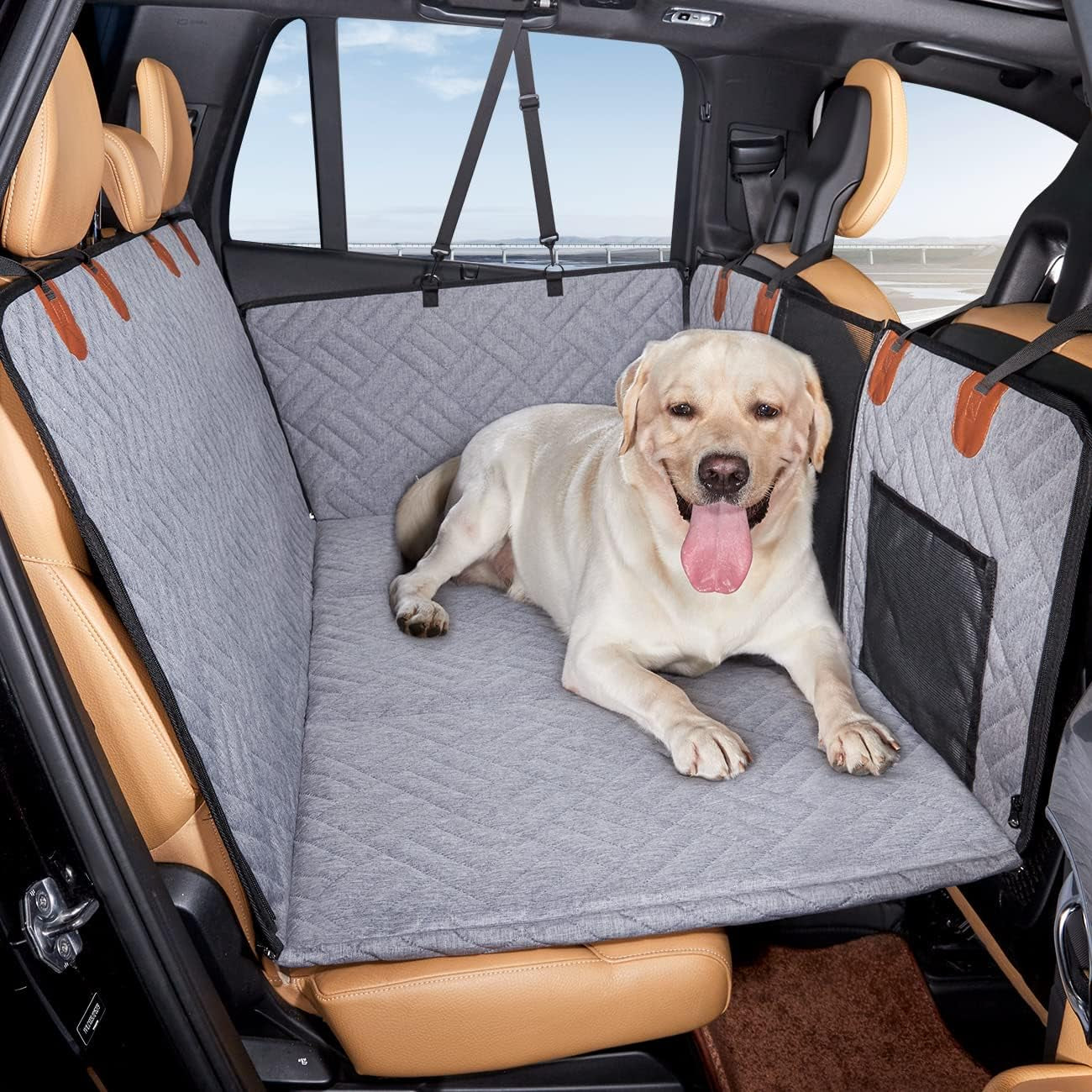 Back Seat Extender for Dogs - Inflatable Camping Air Mattress and Dog Hammock Travel Bed for SUVs and Trucks (Grey)