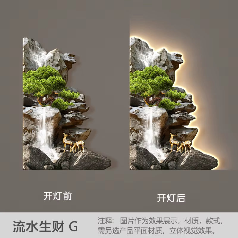 Welcome Guests to the Living Room Decoration Painting, Pine Sofa Background, Wall Mounted Painting, Deer Corner Lamp Mural