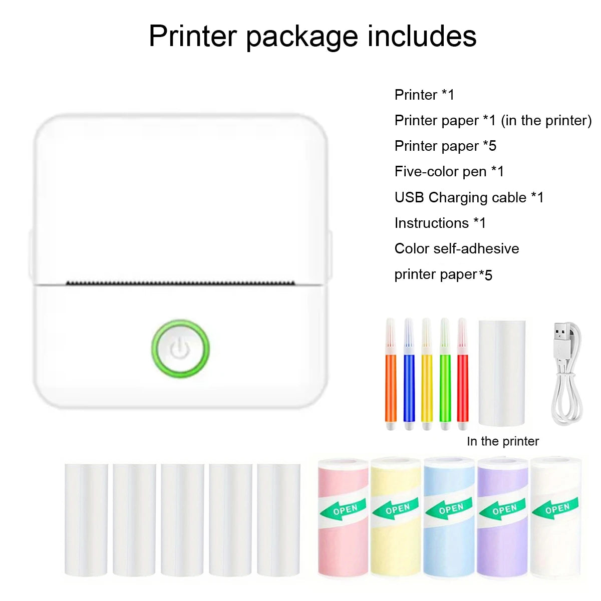 Compact Inkless Sticker Printer - Portable Thermal Printer for Photos, Journals, and Memos