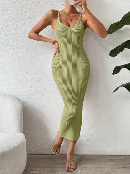 Raffinée Women's Elegant Solid Color Slim Fit Sleeveless Knit Sweater Dress