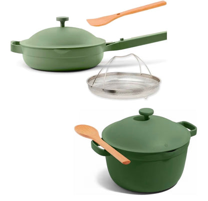 Our Place Cookware Duo - 7-Piece Set Including The Always Pan, Perfect Pot and Spatulas | Multifunctional, Toxin-Free Nonstick | Heat Safe up to 450°F | Oven, Stove, Induction Compatible | Blue Salt