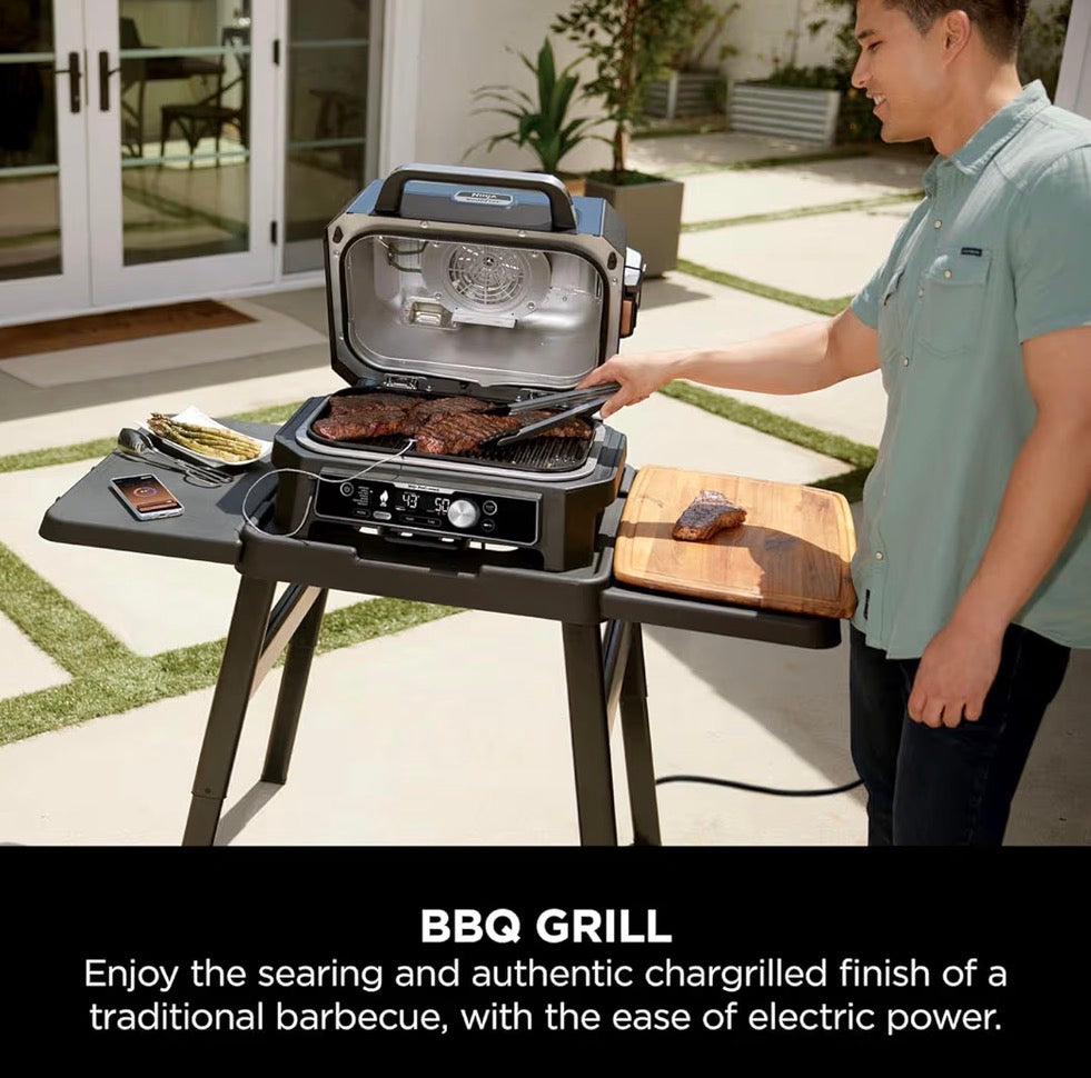 Woodfire Pro Connect XL Electric BBQ Grill and Smoker with App Control, Digital Probe, Large 7-in-1 Outdoor Grill and Air Fryer with Woodfire Pellets, Weather Resistant, Blue and Black OG901UK