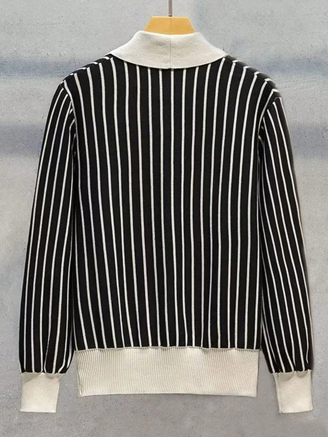 Men Striped Pattern Shawl Collar Double Breasted Cardigan, for Fall Winter
