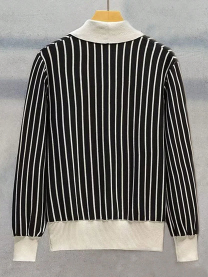 Men Striped Pattern Shawl Collar Double Breasted Cardigan, for Fall Winter