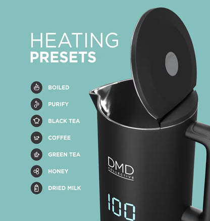 DMD Collective Store Smart Kettle 1.5L, Wi-Fi Touchscreen, Voice Control with Alexa & Google | Digital Temperature Display, Double Wall & Anti-Scalding Design, Energy-Efficient 2200W