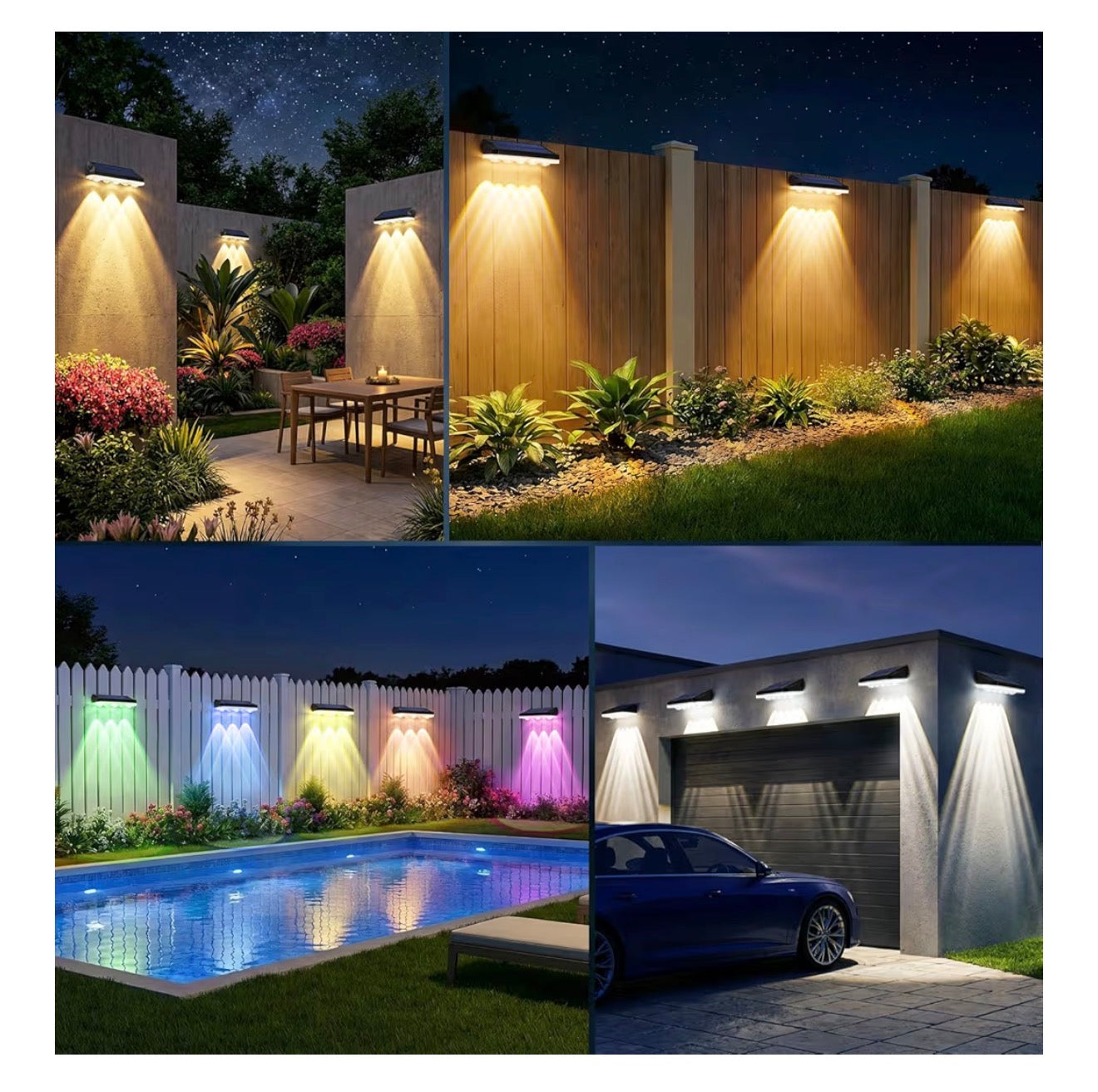 Solar Fence Lights Outdoor 6 Pack RGB Warm White Cool White IP65 Waterproof