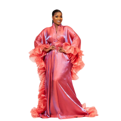 Luxury African Evening Dress – Batwing Hem Ankara Turkey Wedding Gown (Delivered within 2-3 weeks from the day of purchase)