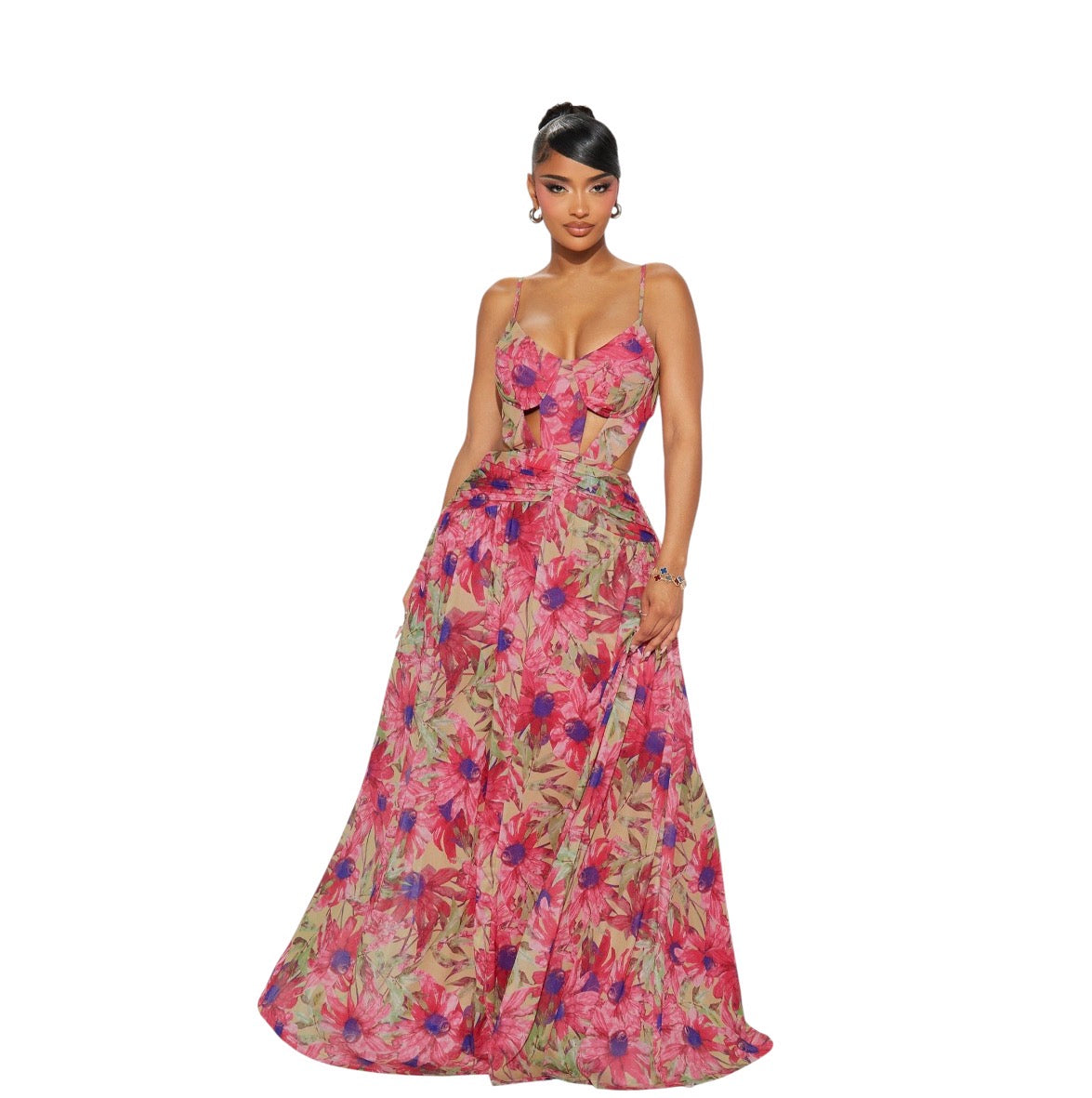 Fruitful Mesh Maxi Dress Fuchsia