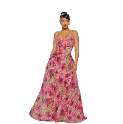 Fruitful Mesh Maxi Dress Fuchsia