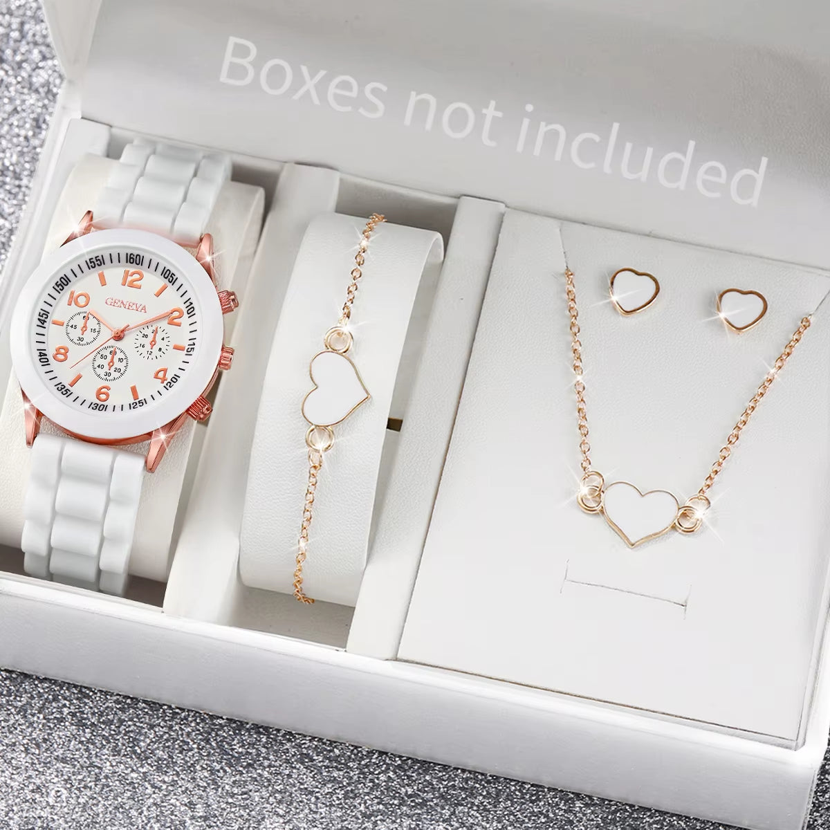 Women's Fashion Silicone Band Quartz Watch Set - 5/6 Piece Jewelry Collection (Without Box)