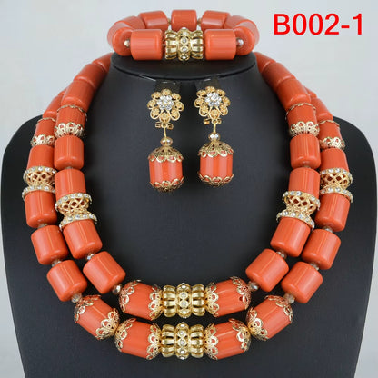 Exquisite African Coral Beads Wedding Jewelry Set for Nigerian Brides - Necklace, Bracelet, and Earrings Collection