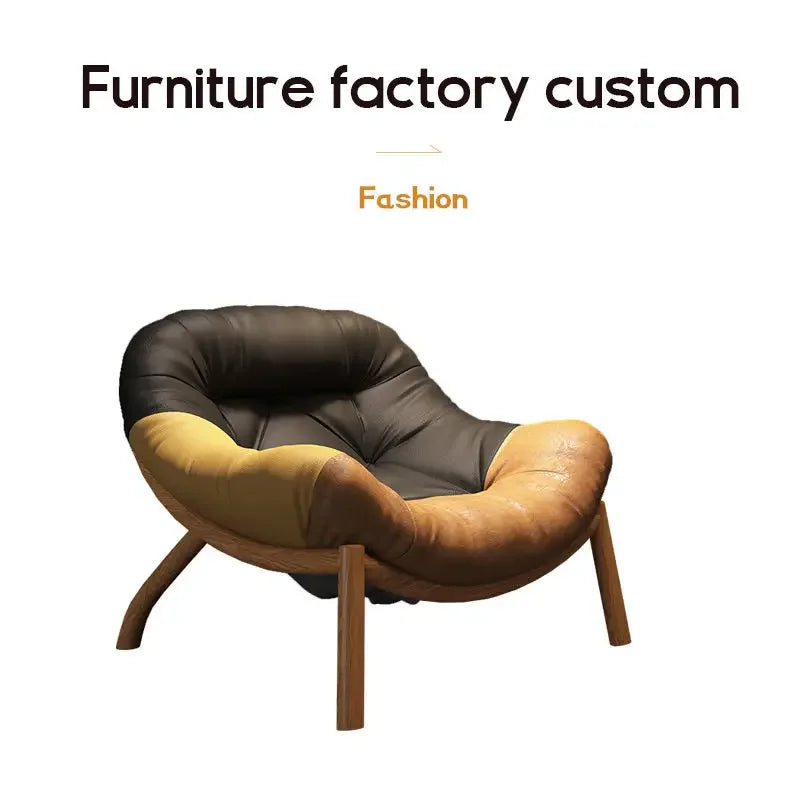 Lazy Cowhide High Rebound Sofa Chair Single Person Light Luxury Lazy Sofa Chair Italian Minimalist Living Room Leisure Chair