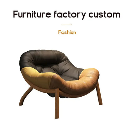 Lazy Cowhide High Rebound Sofa Chair Single Person Light Luxury Lazy Sofa Chair Italian Minimalist Living Room Leisure Chair