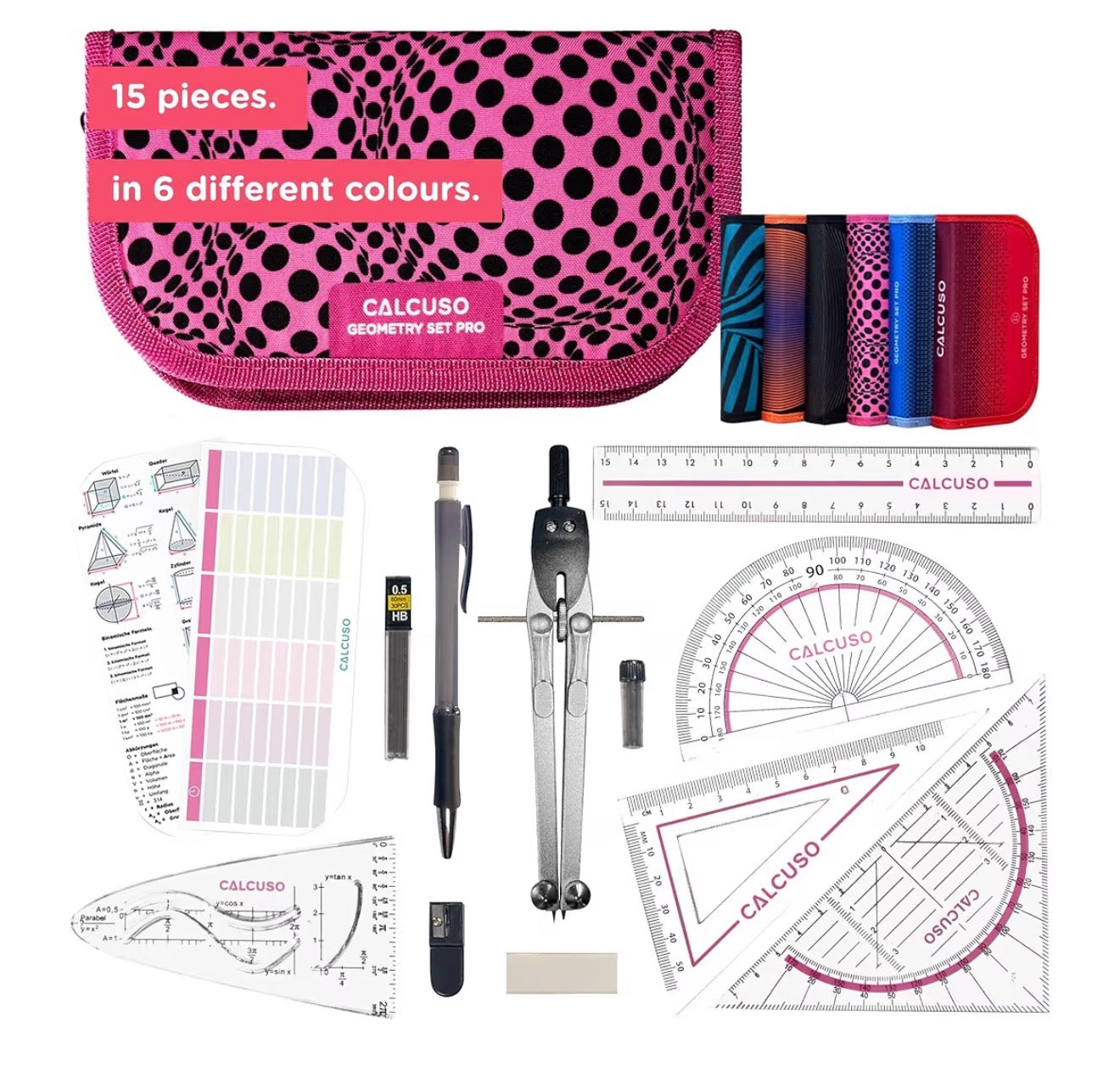 CALCUSO Geometry Set PRO with Compass & Protractor Blue Case