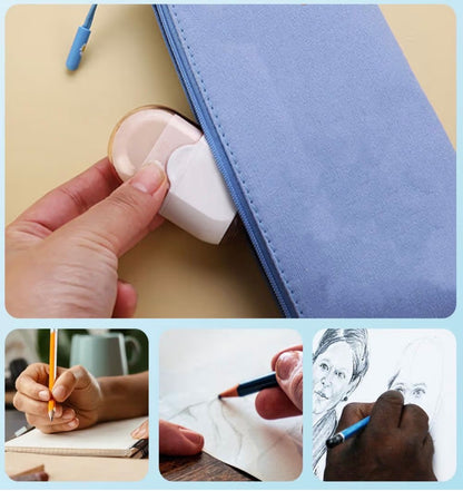 2 Pcs Mini Pencil Sharpener with Eraser & Container White