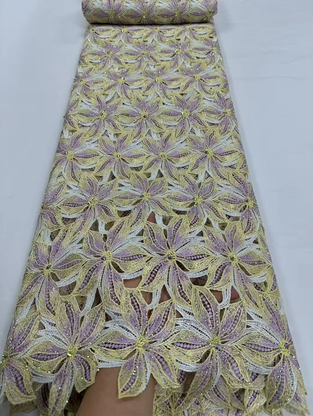 2025 Premium African Guipure Cord Lace with Crystal Nigerian Luxury Evening Dress Water Soluble Lace Fabric for Woman Asoebi