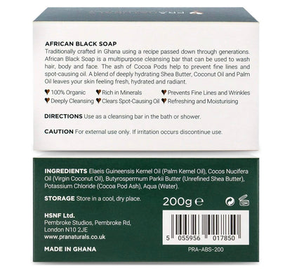 PraNaturals African Black Soap 200g | Organic Raw Ghana Soap
