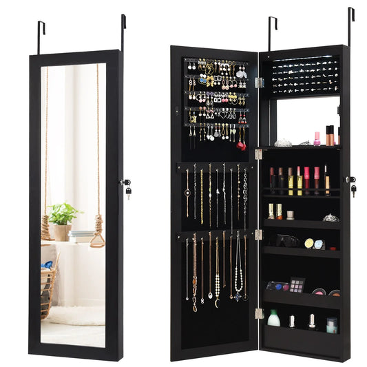 Elegant 120 cm Lockable Jewelry Cabinet Mirror with 15 LED Lights for Secure and Stylish Organization