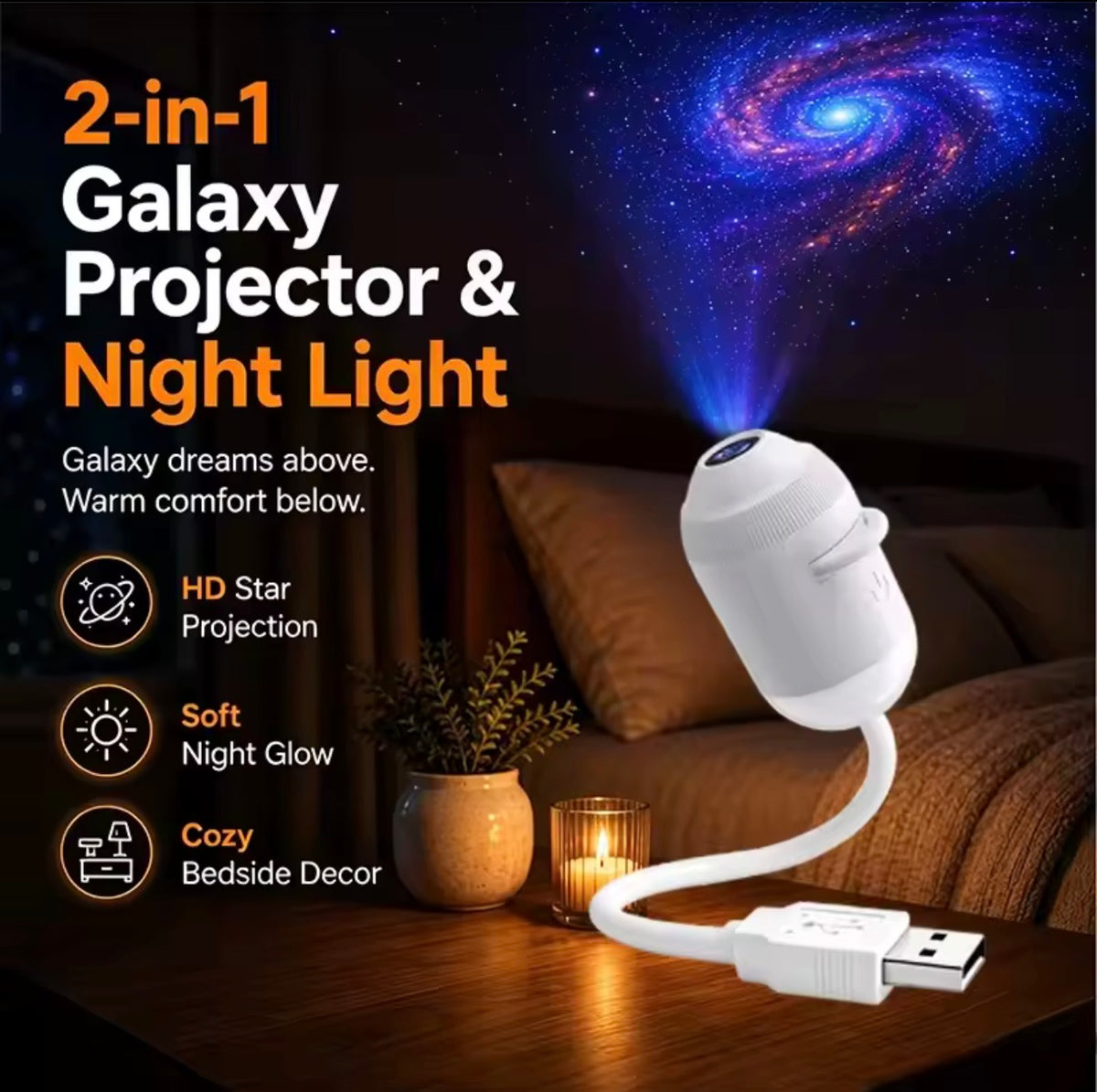 USB Starry Sky Projector Night Light 360° Adjustable Galaxy Lamp