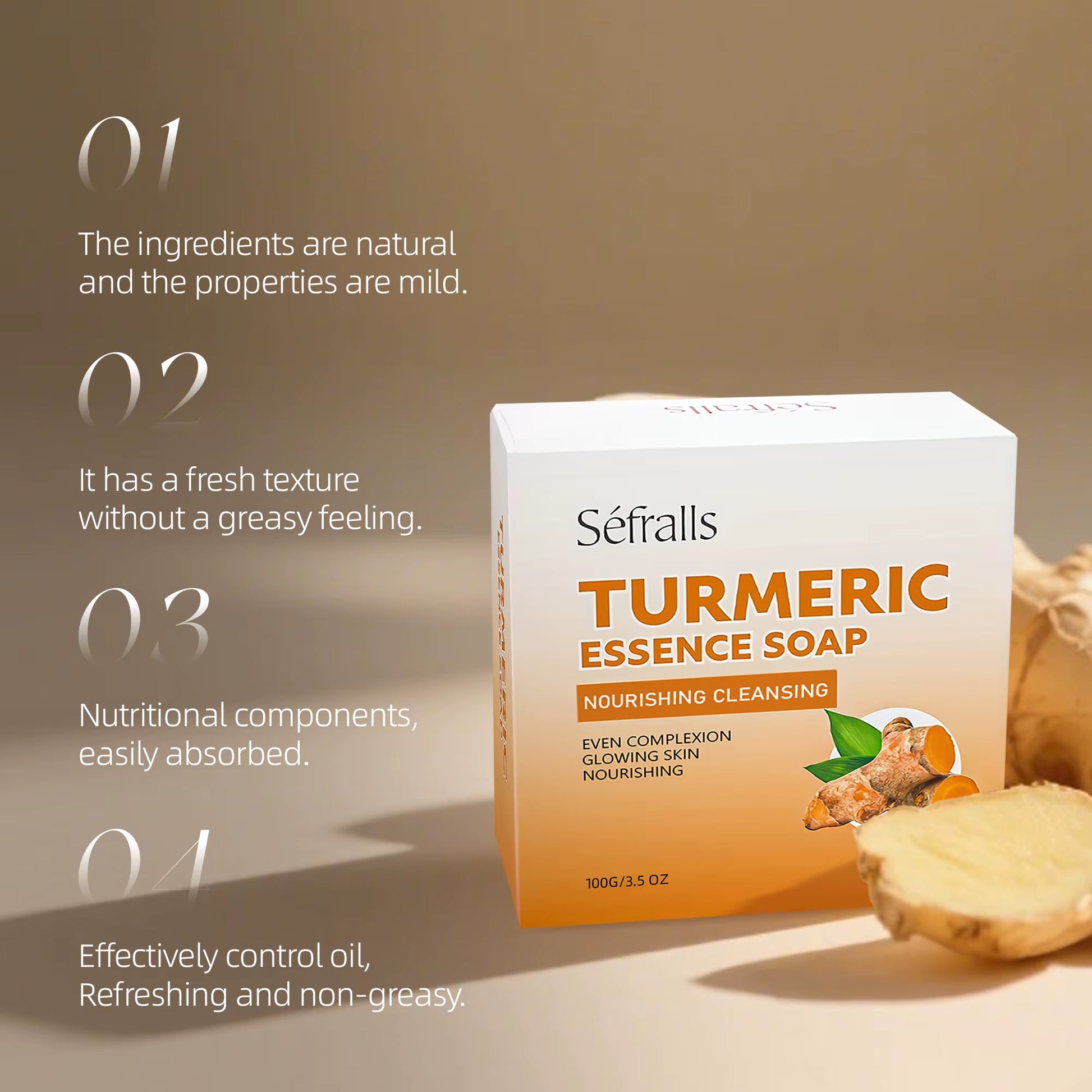 Séfralls Handmade Turmeric Soap 100Gfade Dark Spotsgentle Cleansingmoisturisinganti-Aginganti-Acnebrighteningbrighteningskincare