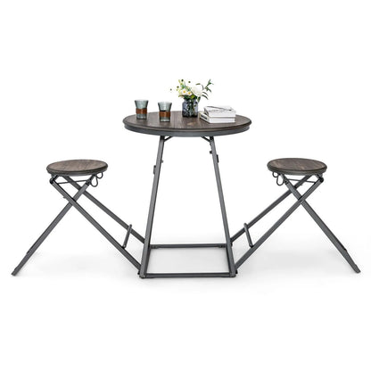 3-Piece Round Table Set with Two Foldable Stools