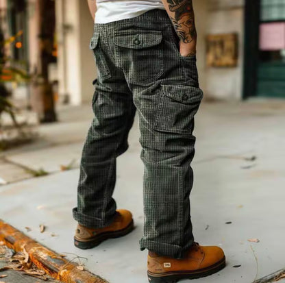 Spring Summer Stylish Straight Cargo Pants Men Casual Texture Corduroy Trousers For Men Daily Leisure Loose Pant Streetwear