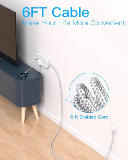 4-Way Surge Protector Extension Lead 4 USB Ports 1.8M Braided Cable
