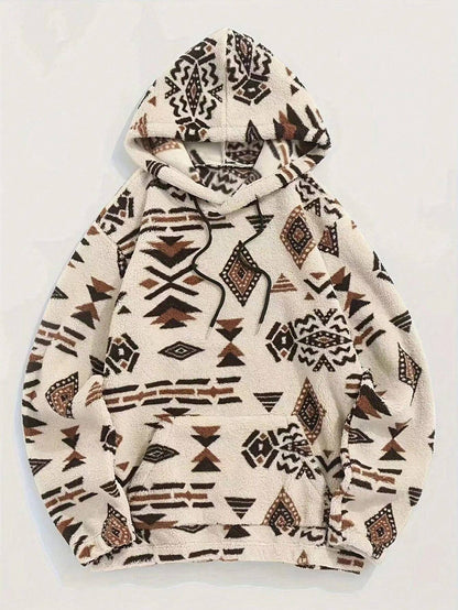 Men'S Totem Print Hooded Sherpa Fleece Sweatshirt