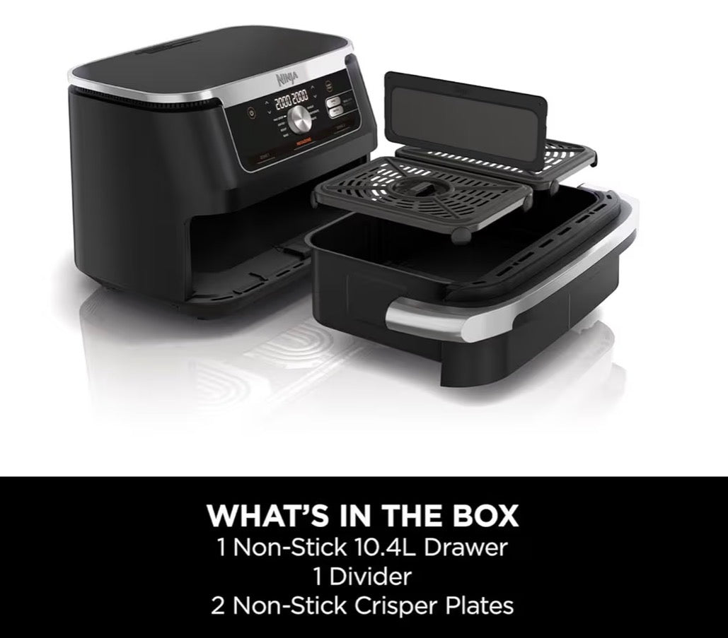 Foodi FlexDrawer Air Fryer, Dual Zone with Removable Divider, Large 10.4L Drawer, 7-in-1, Air-Fryer Uses No Oil, Air Fry, Roast, Bake, Max Crisp, Non-Stick Dishwasher Safe Parts, Black AF500UK