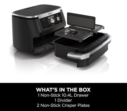 Foodi FlexDrawer Air Fryer, Dual Zone with Removable Divider, Large 10.4L Drawer, 7-in-1, Air-Fryer Uses No Oil, Air Fry, Roast, Bake, Max Crisp, Non-Stick Dishwasher Safe Parts, Black AF500UK
