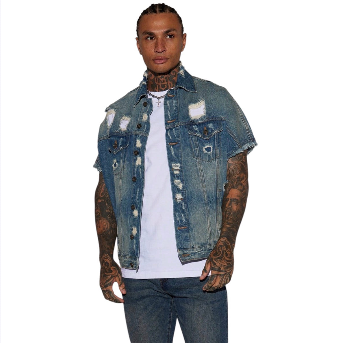 Drop Top Back Zip Stacked Skinny Jeans Vintage Blue Wash