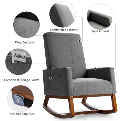 Upholstered Fabric Armchair with Rubberwood Base