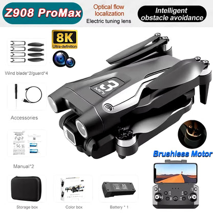 Z908 Pro Max Professional Drone with 8K GPS Dual HD Aerial Photography, FPV, Brushless Motors, and Obstacle Avoidance - 9000M Range