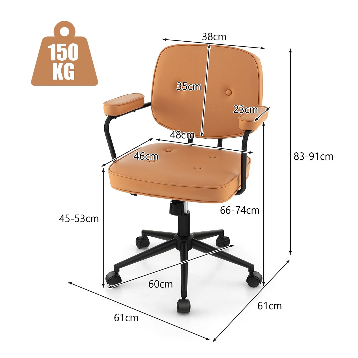 Ergonomic PU Leather Executive Swivel Chair with Adjustable Rocking Backrest in Vibrant Orange