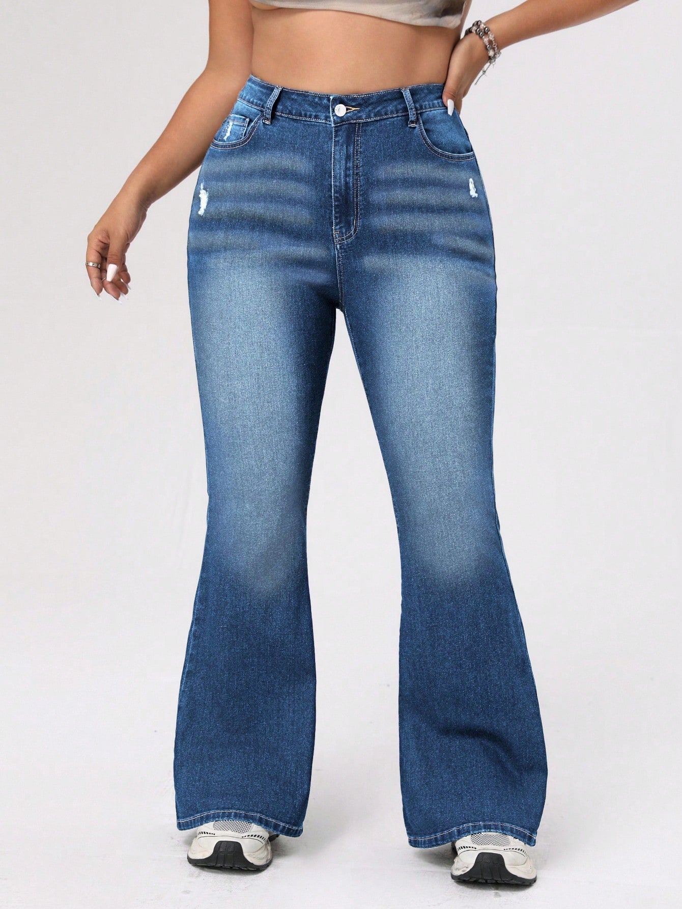 ICON Plus Size Women's Distressed Flared Jeans