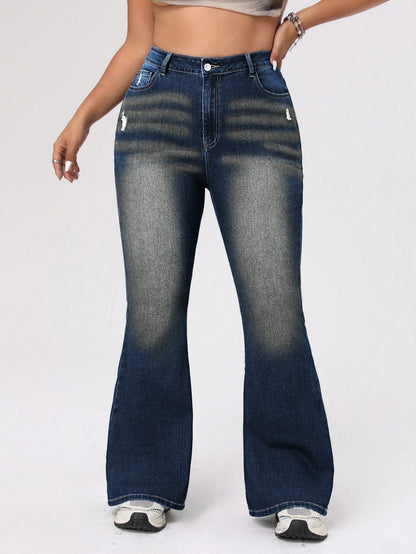 ICON Plus Size Women's Distressed Flared Jeans