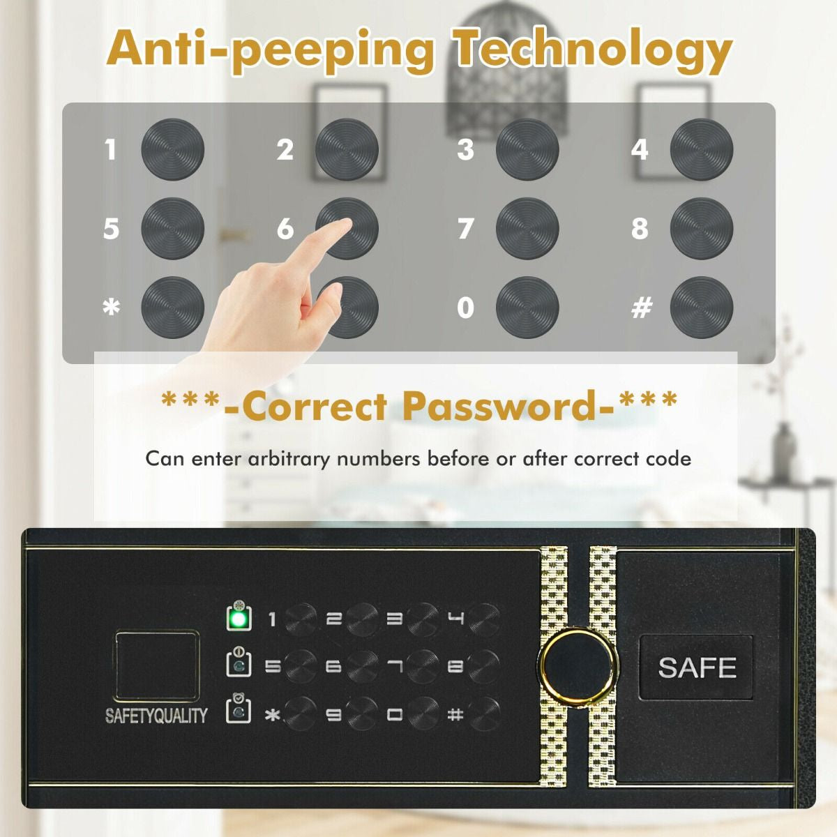 Electronic Safe with Triple Access Mechanisms for Secure Cash and Jewelry Storage