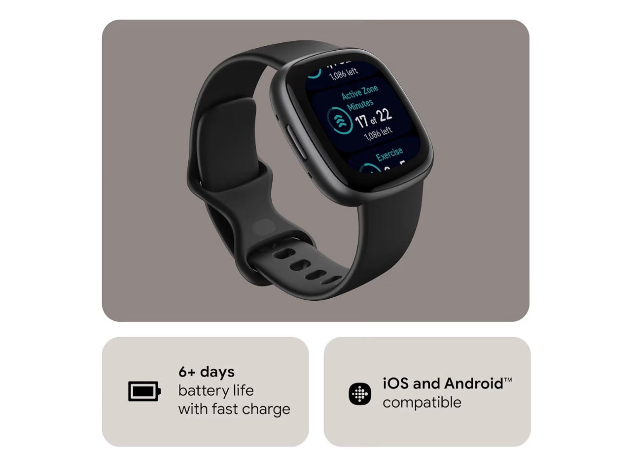 Fitbit Google Versa 4 Fitness Smartwatch Black Graphite 6 Day Battery