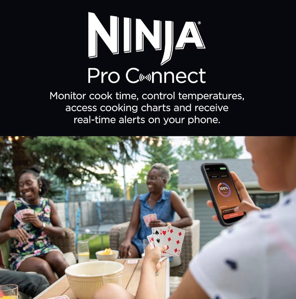 Woodfire Pro Connect XL Electric BBQ Grill and Smoker with App Control, Digital Probe, Large 7-in-1 Outdoor Grill and Air Fryer with Woodfire Pellets, Weather Resistant, Blue and Black OG901UK