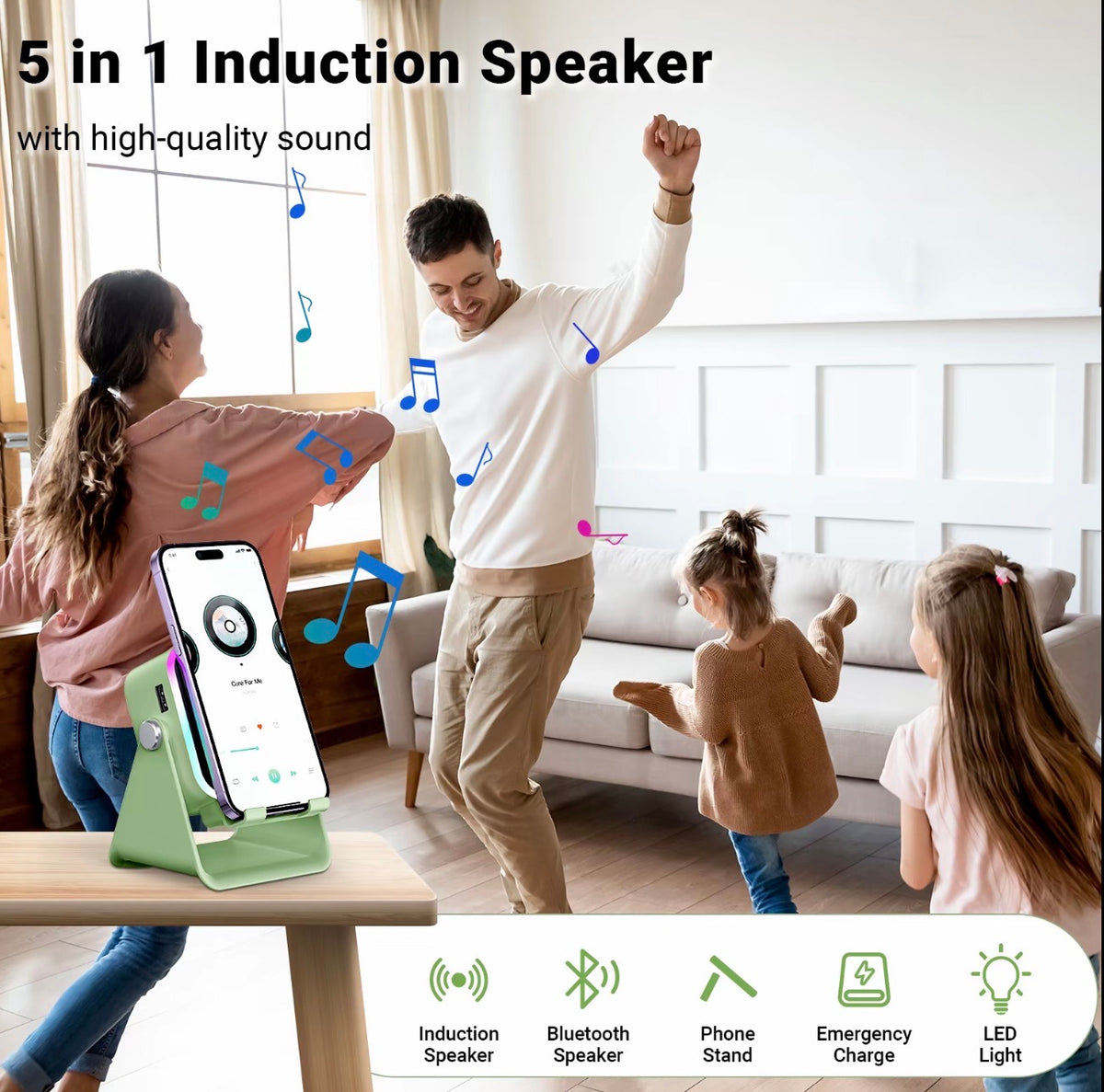 VOMA 5 in 1 Wireless Charger Speaker Stand 3500mAh RGB Adjustable